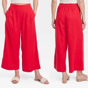 A New Day Culottes Pants Cropped Wide Leg High Rise Red Women Small Linen Rayon